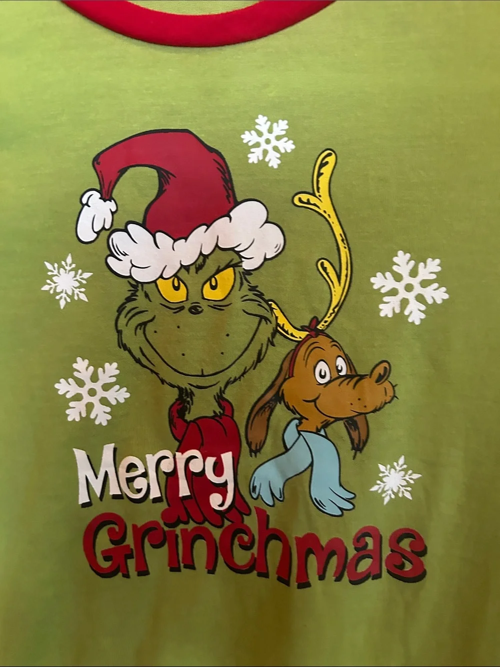 Kids' Merry Grinchmas Green Long-Sleeve Pajama Top with Red Trim
